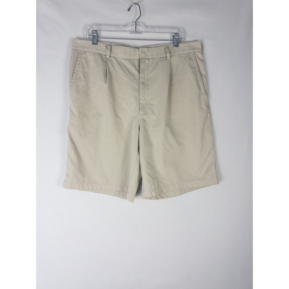 Nike Fit Dry Shorts Men 36 Beige Logo Golf Pockets Chino Pleated